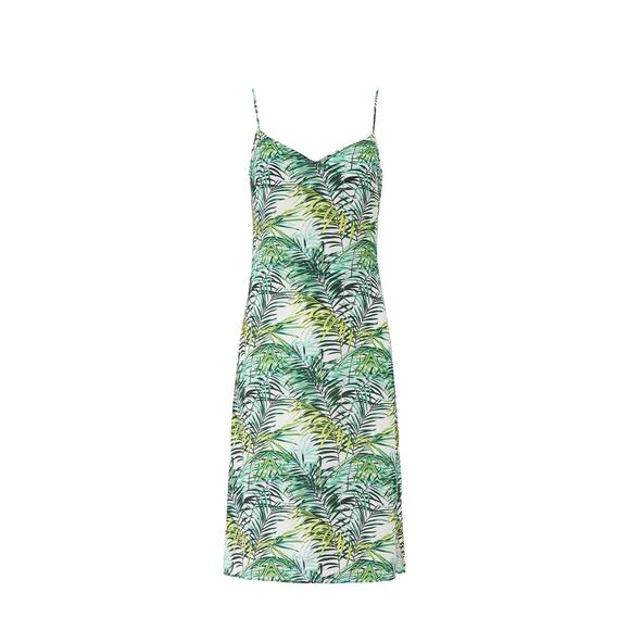 Louna Palm Printed Dana Dress Womens Size Small Green White Slip Midi Satin - Picture 10 of 10